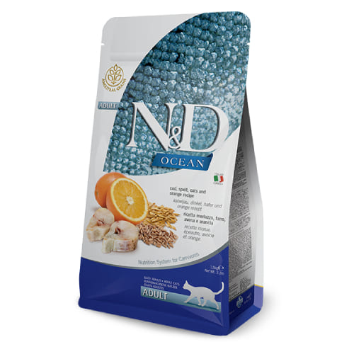 FARMINA N&D CAT LG OCEAN COD ORANGE kaķu barība Menca, apelsīni 1.5kg